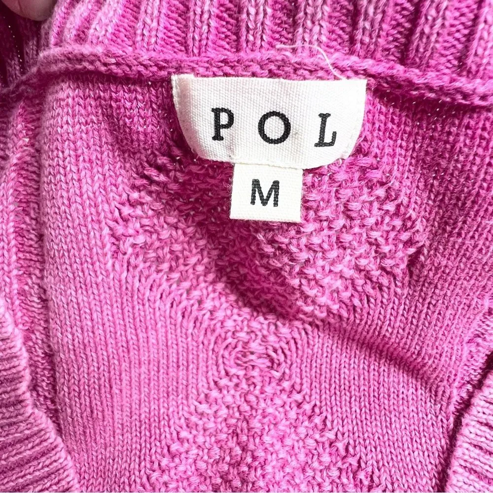 POL Mineral Washed Pink Cable Knit Relaxed Fit Sweater Medium